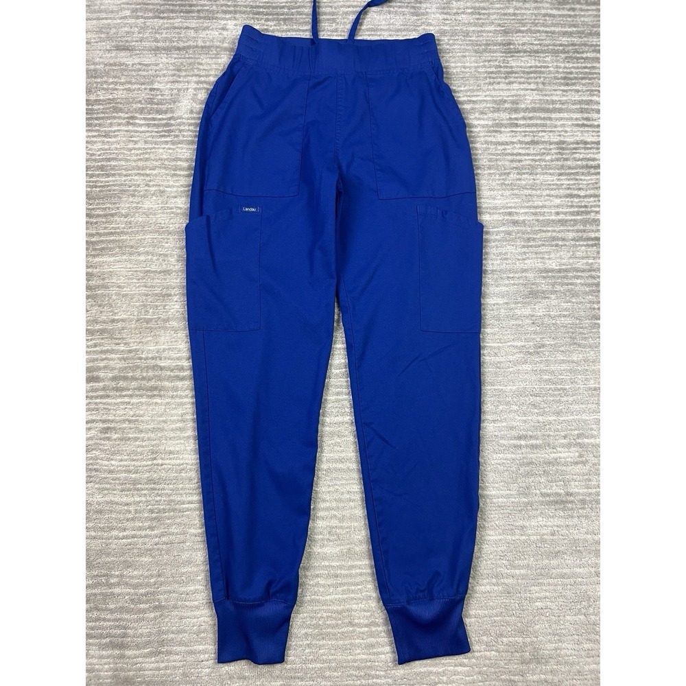 Landau Scrub Pants Womens XXS Blue Pull On Polyester Blue Cargo